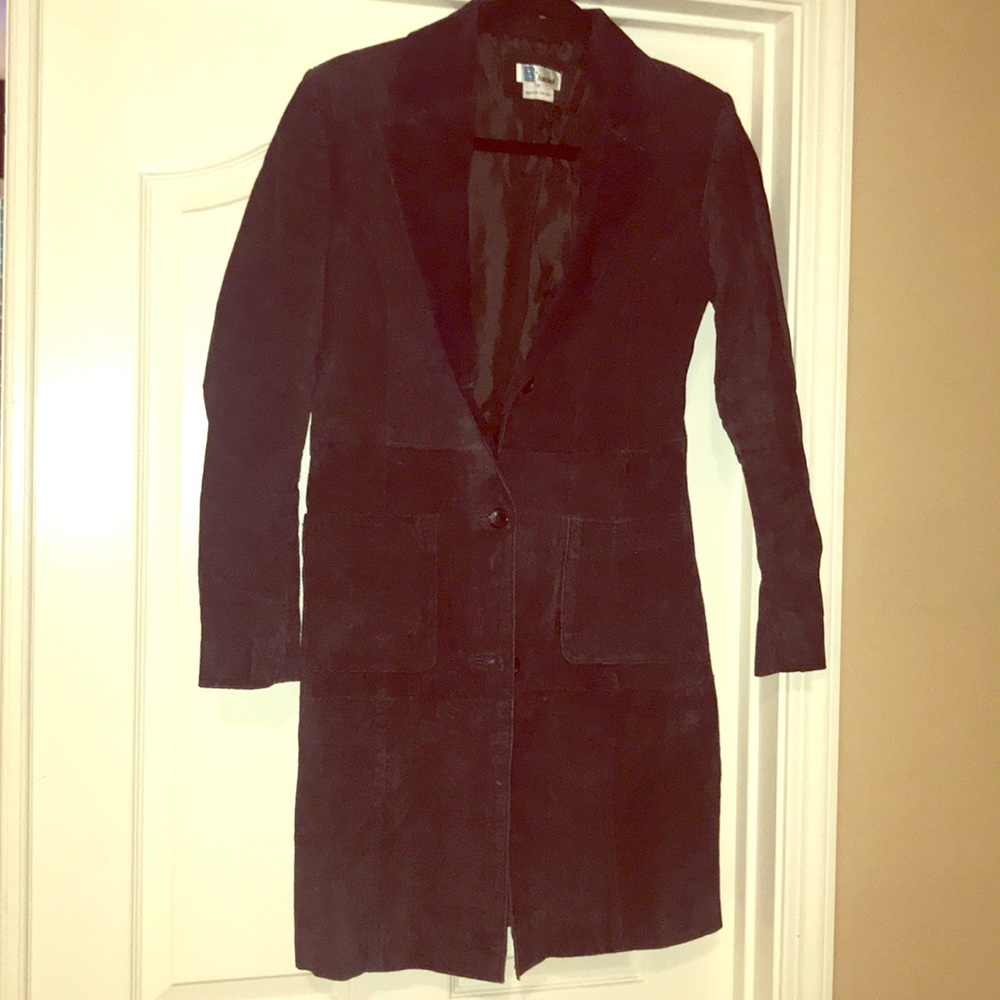 Vintage leathe-rish 3/4 length long coat